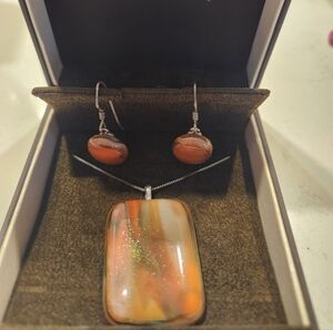 Glass Pendant Necklace And Earring Set